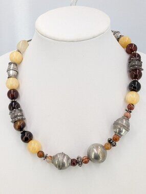 Vintage 21in Necklace Sterling Silver Jadeite Garnet Bead 8-15mm 126g Toggle Bar